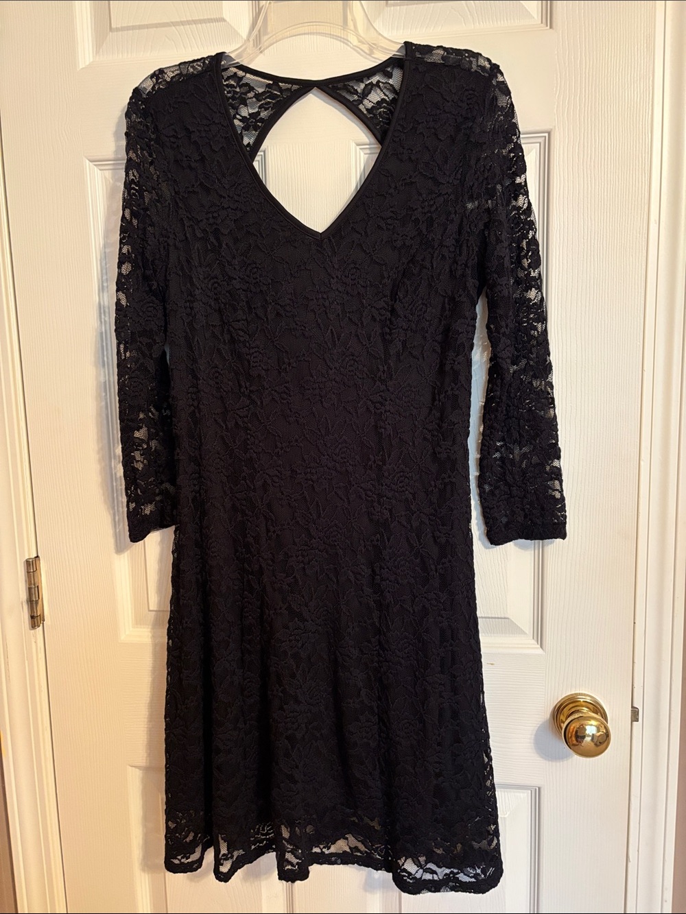 Black Lace Long Sleeve V-Neck Dress
